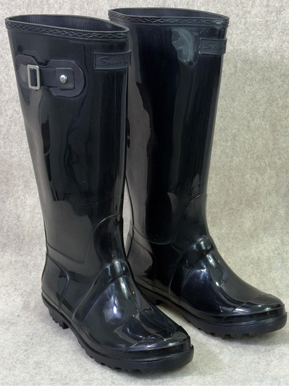 Seven Black Women's  Slip On Waterproof Glossy Rain Boots Womens Sz 9